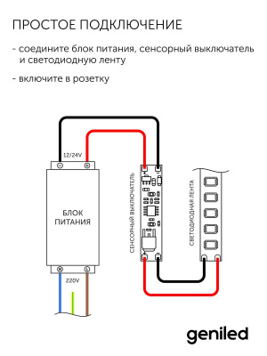Бесконтактный сенсорный выключатель Geniled GL-12V60WIRS в России